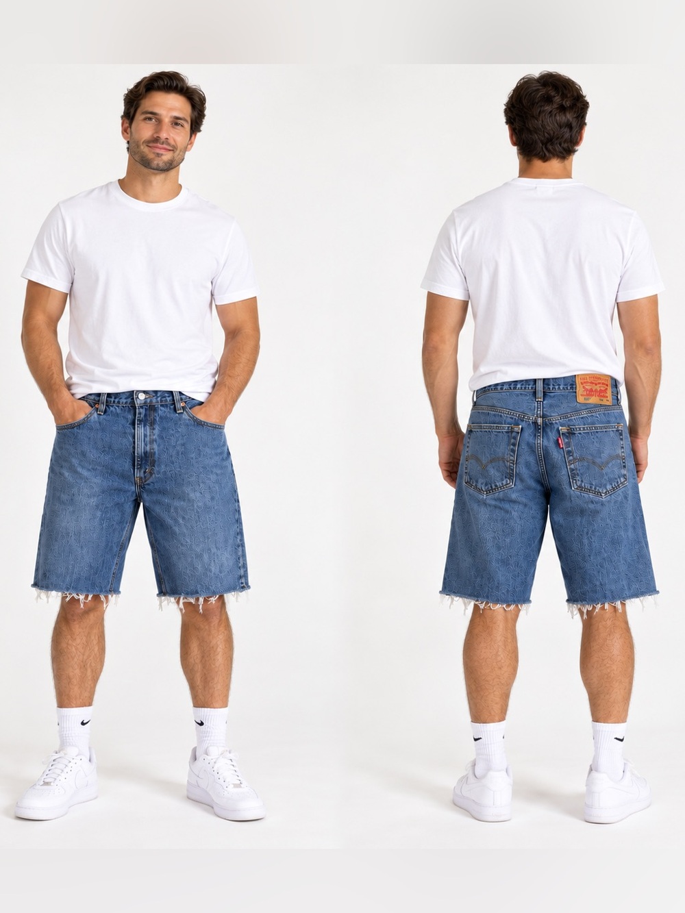 Levi's 550 Men’s W38 Blue Raw-Hem Denim Shorts Y2K Baggy Jean Shorts casual